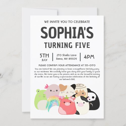 White Squishmallow Birthday Party Invitation