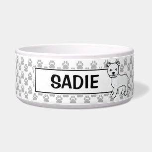 White Staffordshire Bull Terrier And Name Bowl