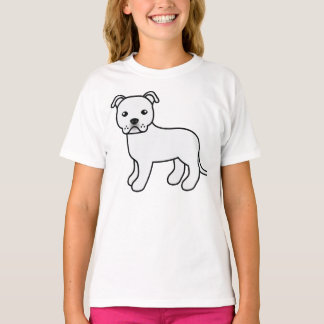 White Staffordshire Bull Terrier Cartoon Dog T-Shirt