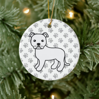White Staffordshire Bull Terrier Cute Cartoon Dog Ceramic Ornament