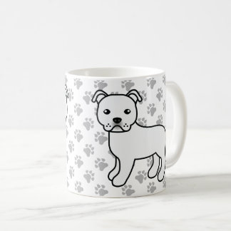 White Staffordshire Bull Terrier Cute Cartoon Dog Coffee Mug