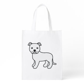 White Staffordshire Bull Terrier Cute Cartoon Dog Grocery Bag