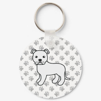 White Staffordshire Bull Terrier Cute Cartoon Dog Keychain