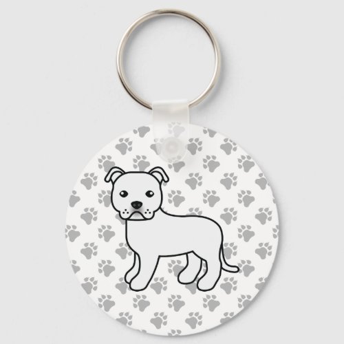 White Staffordshire Bull Terrier Cute Cartoon Dog Keychain