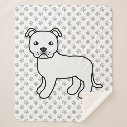 White Staffordshire Bull Terrier Cute Cartoon Dog Sherpa Blanket