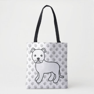 White Staffordshire Bull Terrier Cute Cartoon Dog Tote Bag
