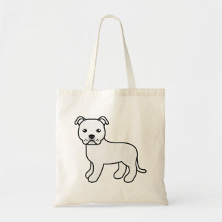 White Staffordshire Bull Terrier Cute Cartoon Dog Tote Bag
