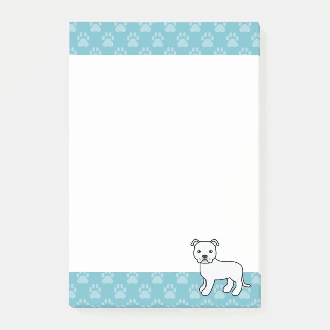 White Staffordshire Bull Terrier Dog Drawing Post-it Notes (Front)