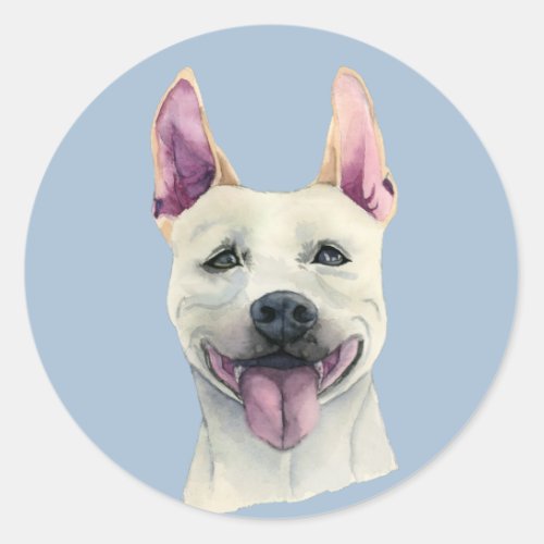 White Staffordshire Bull Terrier Dog Watercolor Classic Round Sticker