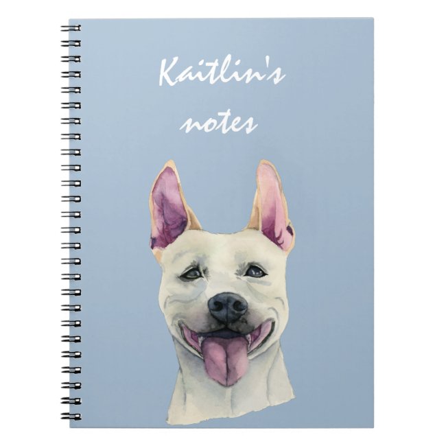 White Staffordshire Bull Terrier Dog Watercolor Spiral Notebook