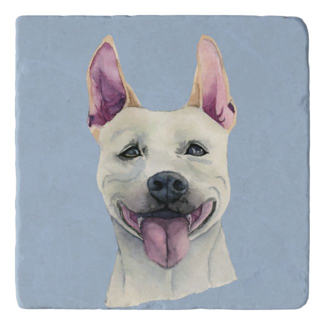 White Staffordshire Bull Terrier Dog Watercolor