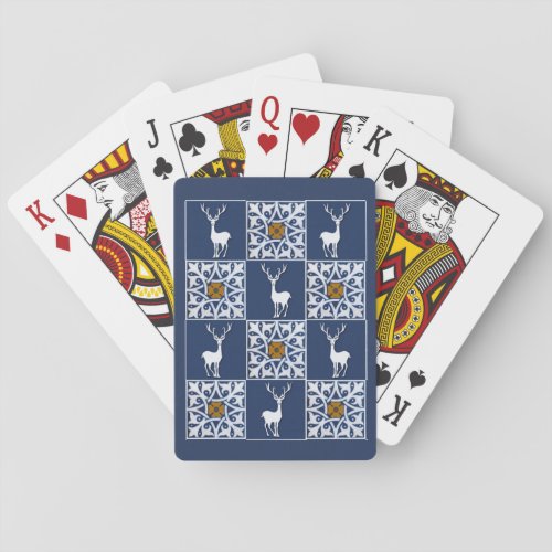 White Stag and Decorative Squares Pattern  Poker Cards