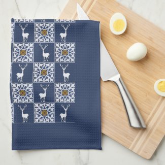 White Stag and Decorative Squares Pattern