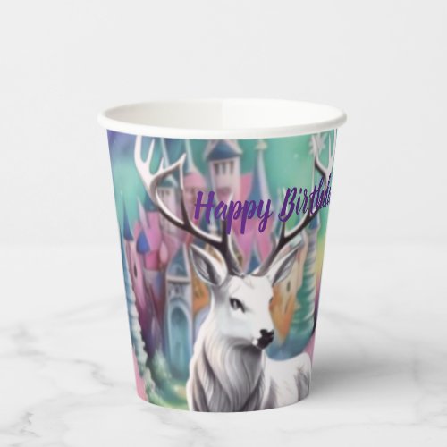 White Stag Birthday Paper Cups