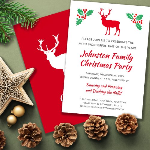 White Stag Christmas Deer or Reindeer Party Invitation