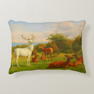 White Stag Deer Open Field Nature Wildlife Accent Pillow
