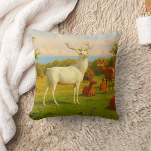 White Stag Deer Open Field Nature Wildlife Throw Pillow