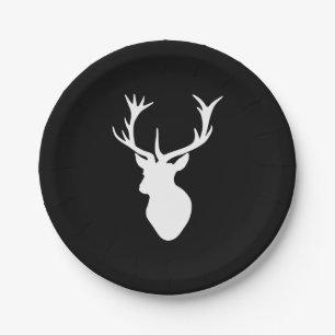 White Stag Head Paper Plates