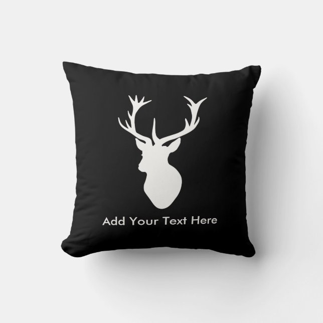 White Stag Head with Antlers Throw Pillow (Front)