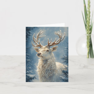 White Stag Portrait Mystical Winter Art Card