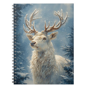 White Stag Portrait Mystical Winter Art Notebook
