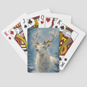 White Stag Portrait Mystical Winter Art Poker Cards