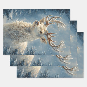 White Stag Portrait Mystical Winter Art Wrapping Paper Sheets