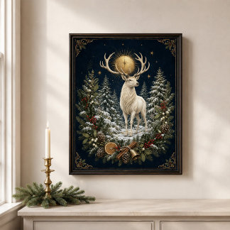 White Stag Yule Winter Solstice Wall Art