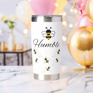 WHITE STAINLESS STEEL BUZZING BUMBLE BEE HUMBLE INSULATED TUMBLER