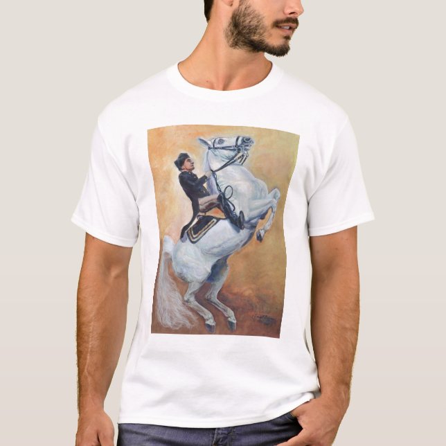 White Stallion and Rider- Dressage T-Shirt (Front)
