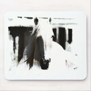White Stallion Artwork Mouse Pad