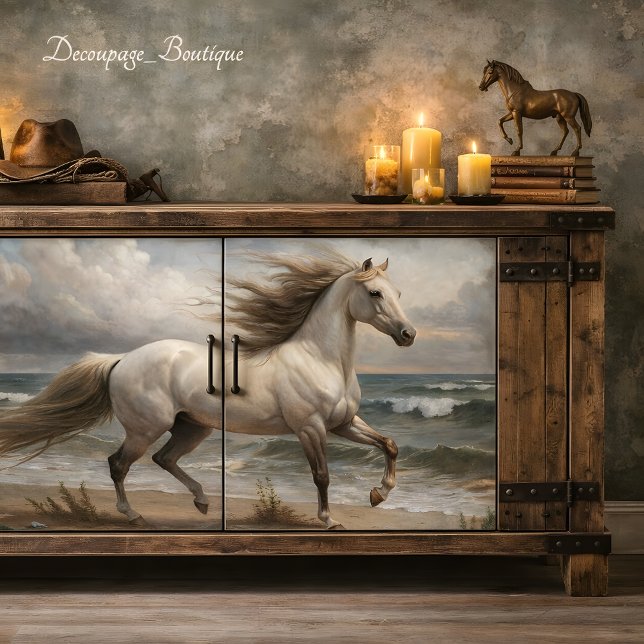 White Stallion By the Sea Decoupage Tissue Paper (White Stallion By The Sea Decoupage Tissue Paper Mockup)
