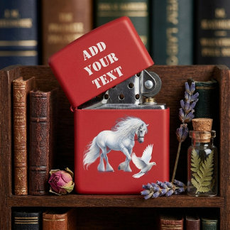 White Stallion Dove Modern Add Your Text Customize Zippo Lighter