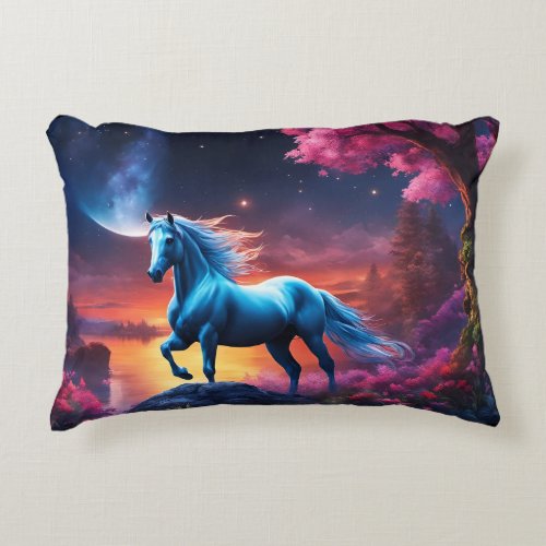 White Stallion Fantasy Pink Garden Accent Pillow