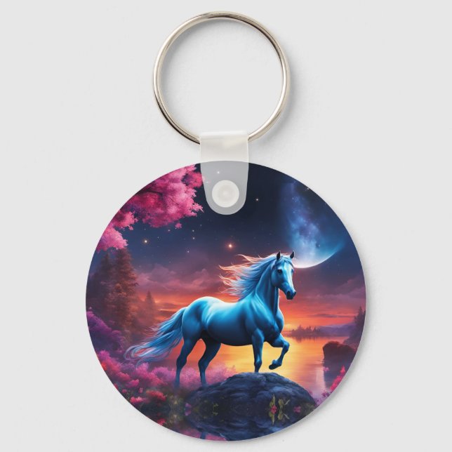 White Stallion Fantasy Pink Garden Keychain (Back)