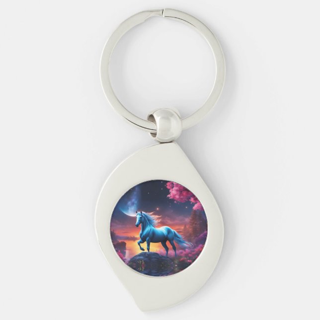 White Stallion Fantasy Pink Garden Keychain (Front)