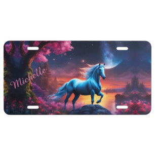 White Stallion Fantasy Pink Garden License Plate