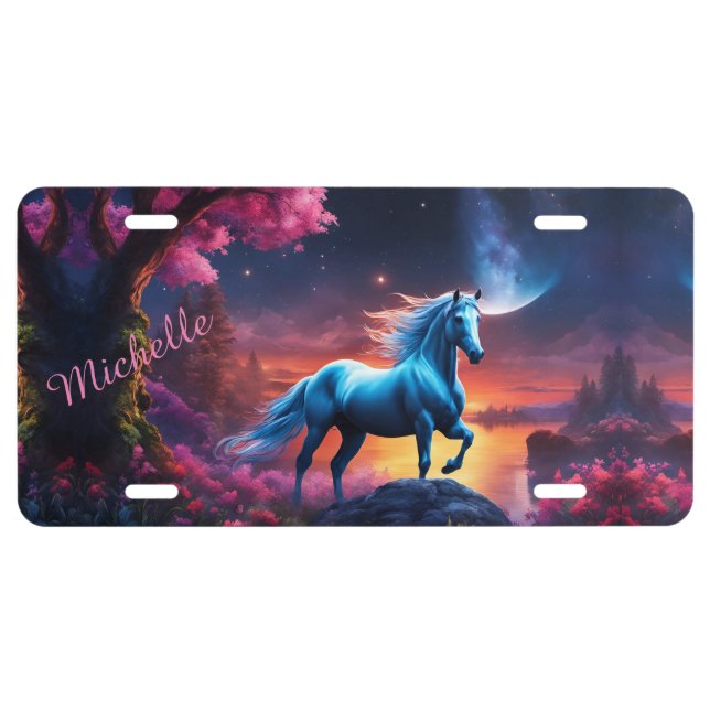 White Stallion Fantasy Pink Garden License Plate (Front)