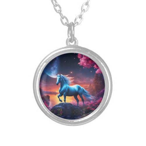 White Stallion Fantasy Pink Garden Silver Plated Necklace