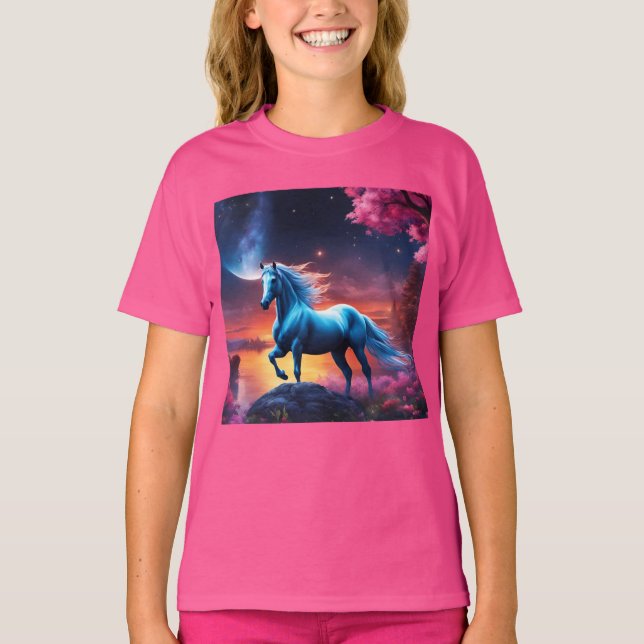 White Stallion Fantasy Pink Garden T-Shirt (Front)