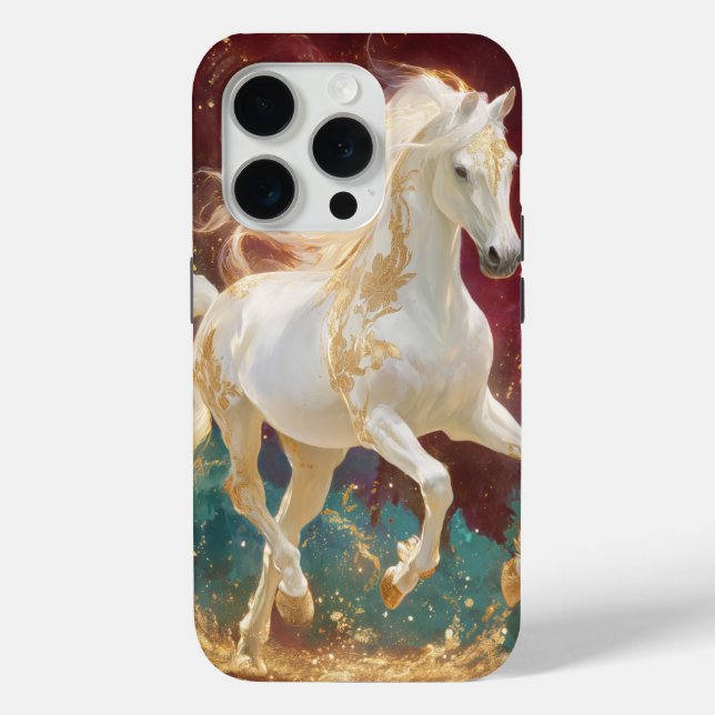 White Stallion Gold Fantasy Design Case-Mate iPhone Case (Back)