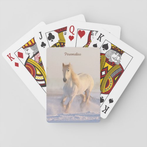White Stallion Horse in Winter Snow Personalized Playing Cards