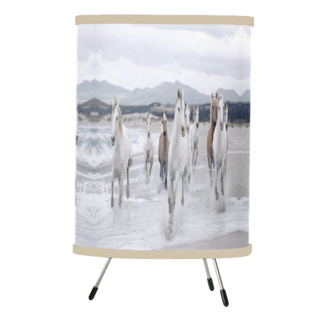 White stallion Horses running Table Lamp (Right)