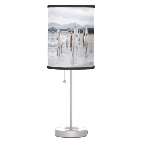 White stallion Horses running Table Lamp