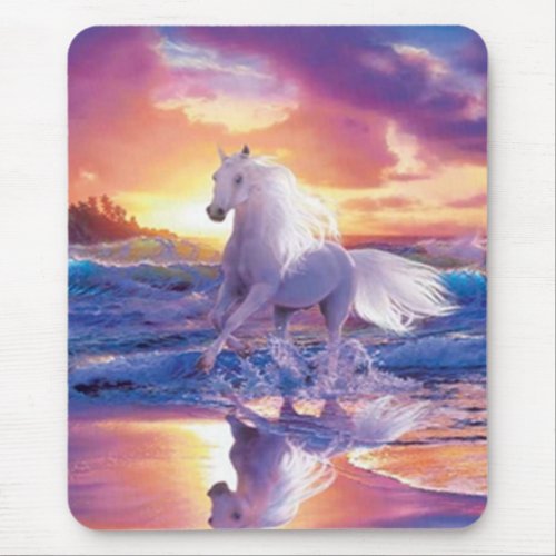 White Stallion Mouse Pad