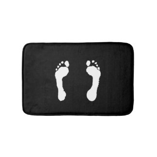 White-Stamped Footprints (Black) Bathroom Mat