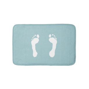 White-Stamped Footprints (Blue) Bathroom Mat