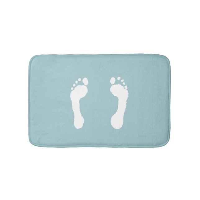 White-Stamped Footprints (Blue) Bathroom Mat (Front)