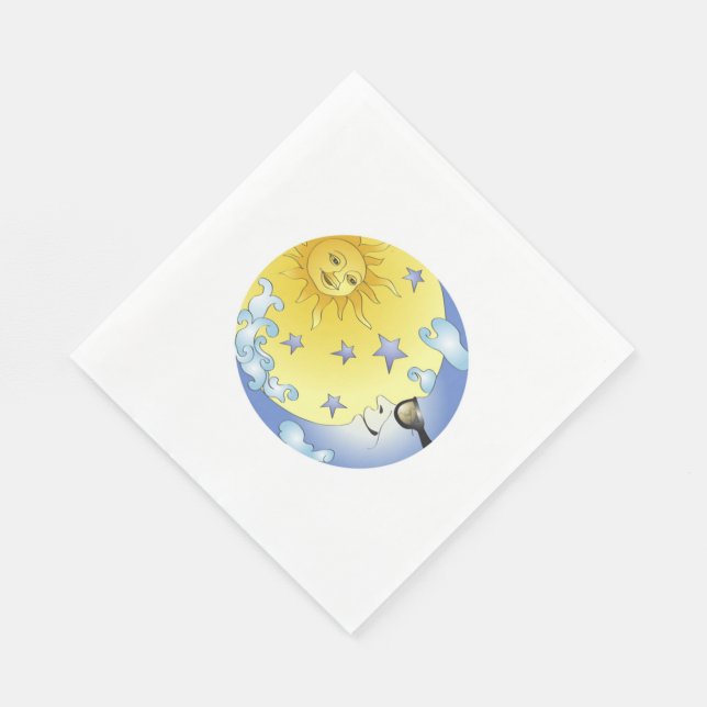 White Standard Luncheon Napkin/Sun, Moon and Stars Paper Napkins (Corner)