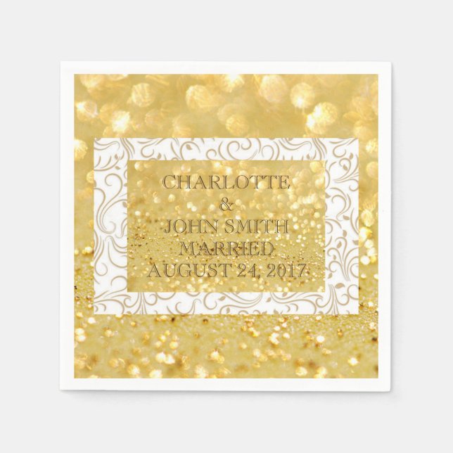 White Standard Paper Napkins Personalized Gold (Front)